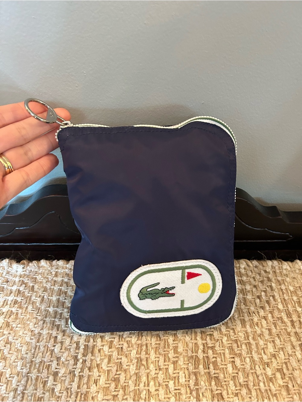 Vtg LACOSTE N41 Croc Pocket‎ Fold Away Duffle Full Zip Packable Navy